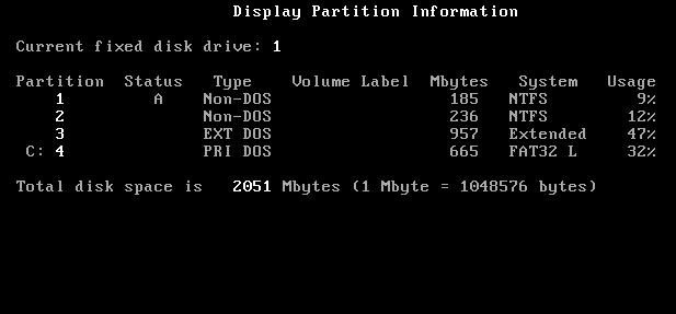 Option 4 from the main menu (Display partition information)