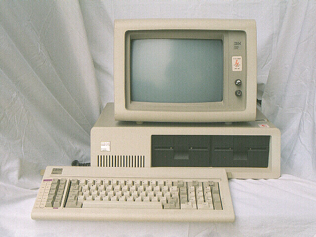 The original IBM 5150 Personal Computer with two 5¼" floppy disk drives